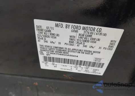 2016 Ford Explorer Xlt из США, поврежденный, VIN 1FM5K7D89GGA50434